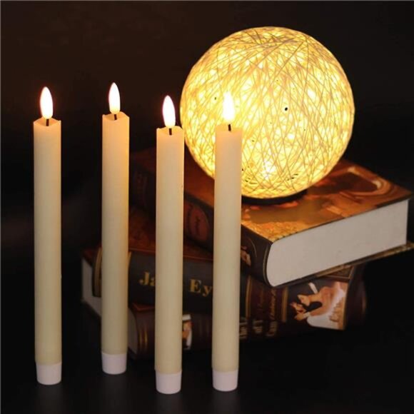 Flameless Ivory Taper Candles Flickering with Remote, Battery Operated Led - Picture 3 of 7